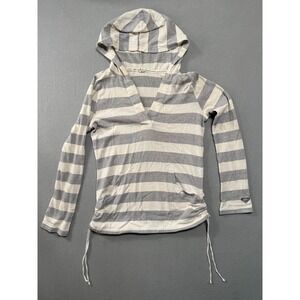 Roxy White Gray Stripe Lightweight Long Sleeve Hoodie Sweatshirt Women Medium